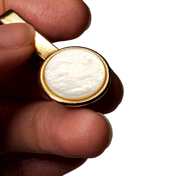 Tie Clip Vtg 1.5" Gold Tone Mother of Pearl - Picture 2 of 4